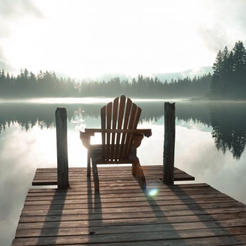 Chair on Dock at Alice Lake in Late Afternoon
